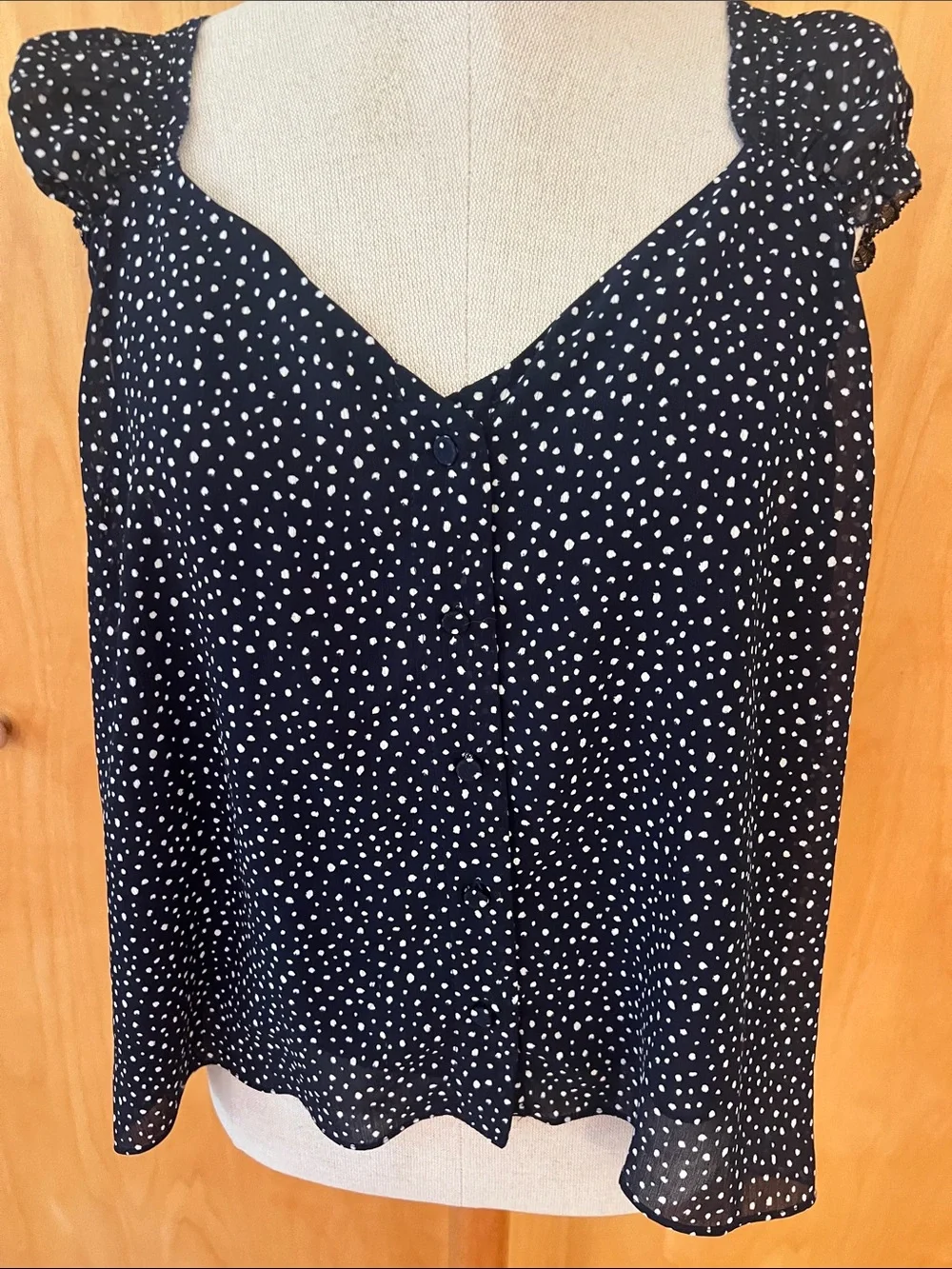 J. Crew Navy Polka Dot Ruffle Strap Blouse